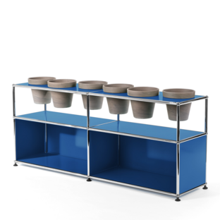 USM Haller Pflanzenwelten Sideboard Enzianblau RAL 5010|Offen|Mit 6 Töpfen|Basalt