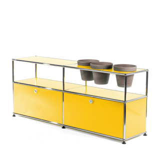 USM Haller Pflanzenwelten Sideboard Goldgelb RAL 1004|Mit 2 Klappen|Mit 3 Töpfen rechts|Basalt