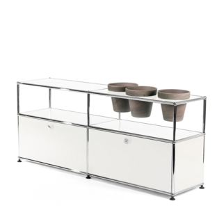 USM Haller Pflanzenwelten Sideboard Reinweiß RAL 9010|Mit 2 Klappen|Mit 3 Töpfen rechts|Basalt