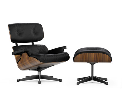 Lounge Chair & Ottoman Nussbaum schwarz pigmentiert|Leder Premium F nero|89 cm|Aluminium poliert, Seiten schwarz