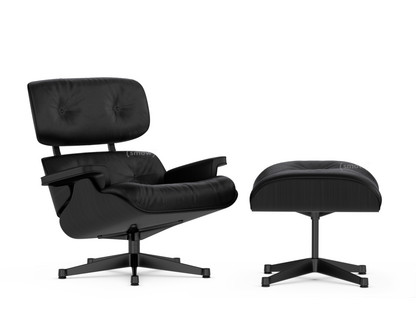 Lounge Chair & Ottoman Esche schwarz lackiert|Leder Premium F nero|89 cm|Schwarz pulverbeschichtet