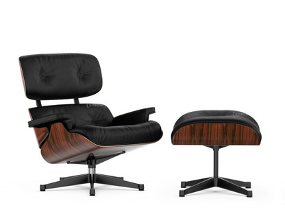 Lounge Chair & Ottoman Santos Palisander|Leder Premium F nero|84 cm - Originalhöhe 1956|Aluminium poliert, Seiten schwarz