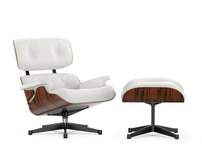 Lounge Chair & Ottoman Santos Palisander|Leder Premium F snow|89 cm|Aluminium poliert, Seiten schwarz