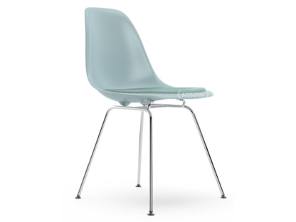 Eames Plastic Side Chair RE DSX Eisgrau|Mit Sitzpolster|Eisblau / elfenbein|Standardhöhe - 43 cm|Verchromt