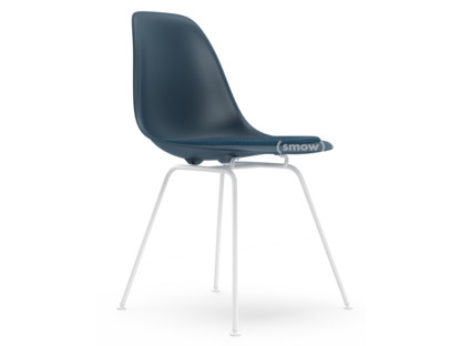 Eames Plastic Side Chair RE DSX Meerblau|Mit Sitzpolster|Meerblau / dunkelgrau|Standardhöhe - 43 cm|Beschichtet weiß