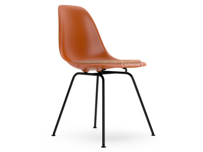 Eames Plastic Side Chair RE DSX Rostorange|Mit Sitzpolster|Cognac / elfenbein|Standardhöhe - 43 cm|Beschichtet basic dark