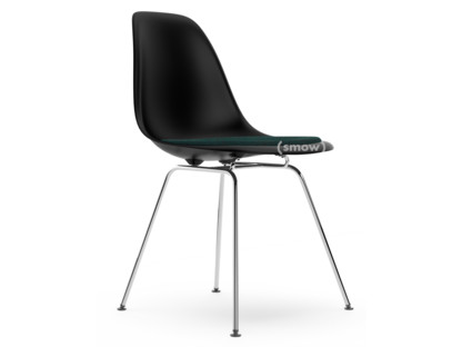 Eames Plastic Side Chair RE DSX Tiefschwarz|Mit Sitzpolster|Petrol / moorbraun|Standardhöhe - 43 cm|Verchromt