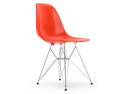 Eames Plastic Side Chair RE DSR Rot (poppy red)|Ohne Polsterung|Ohne Polsterung|Standardhöhe - 43 cm|Verchromt