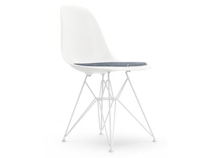 Eames Plastic Side Chair RE DSR Weiß|Mit Sitzpolster|Dunkelblau / elfenbein|Standardhöhe - 43 cm|Beschichtet weiß