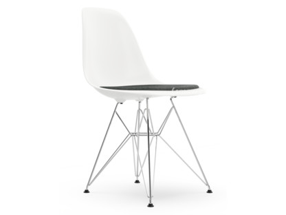 Eames Plastic Side Chair RE DSR Weiß|Mit Sitzpolster|Nero / elfenbein|Standardhöhe - 43 cm|Verchromt