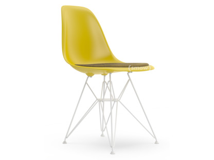 Eames Plastic Side Chair RE DSR Senf|Mit Sitzpolster|Senf / dunkelgrau|Standardhöhe - 43 cm|Beschichtet weiß