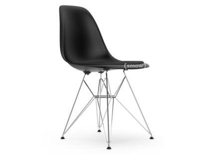 Eames Plastic Side Chair RE DSR Tiefschwarz|Mit Sitzpolster|Dunkelgrau|Standardhöhe - 43 cm|Verchromt