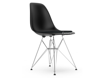 Eames Plastic Side Chair RE DSR Tiefschwarz|Mit Sitzpolster|Nero|Standardhöhe - 43 cm|Verchromt