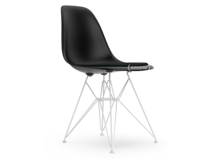 Eames Plastic Side Chair RE DSR Tiefschwarz|Mit Sitzpolster|Nero|Standardhöhe - 43 cm|Beschichtet weiß