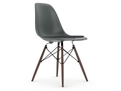 Eames Plastic Side Chair RE DSW Granitgrau|Mit Sitzpolster|Dunkelgrau|Standardhöhe - 43 cm|Ahorn dunkel