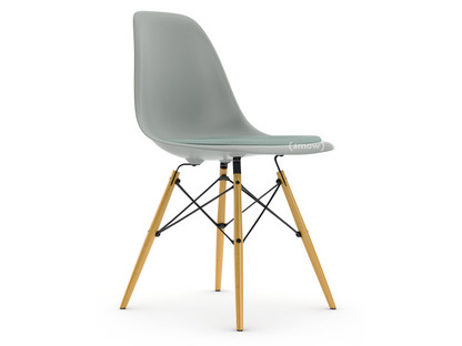Eames Plastic Side Chair RE DSW Hellgrau|Mit Sitzpolster|Eisblau / elfenbein|Standardhöhe - 43 cm|Ahorn gelblich