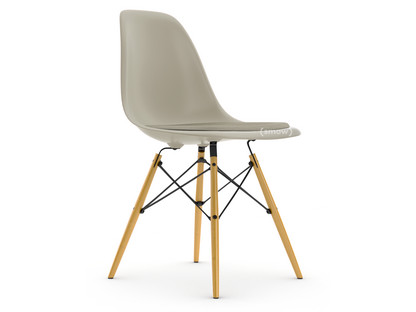 Eames Plastic Side Chair RE DSW Kieselstein|Mit Sitzpolster|Warmgrey / elfenbein|Standardhöhe - 43 cm|Ahorn gelblich