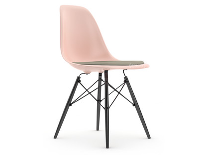 Eames Plastic Side Chair RE DSW Zartrosé|Mit Sitzpolster|Warmgrey / elfenbein|Standardhöhe - 43 cm|Ahorn schwarz