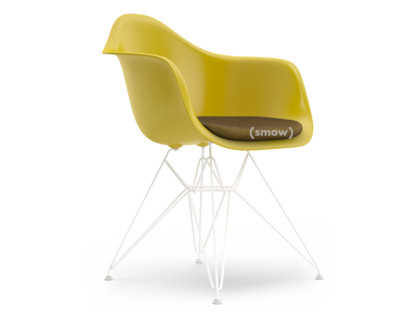 Eames Plastic Armchair RE DAR Senf|Mit Sitzpolster|Senf / dunkelgrau|Standardhöhe - 43 cm|Beschichtet weiß