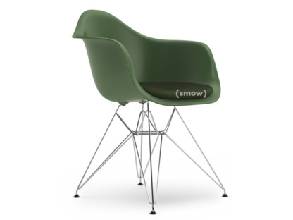 Eames Plastic Armchair RE DAR Forest|Mit Sitzpolster|Elfenbein / forest|Standardhöhe - 43 cm|Verchromt