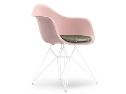 Eames Plastic Armchair RE DAR Zartrosé RE|Mit Sitzpolster|Warmgrey / elfenbein|Standardhöhe - 43 cm|Beschichtet weiß