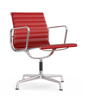 Aluminium Chair EA 107 / EA 108 EA 107 - nicht drehbar|Poliert|Leder (Standard)|Rot