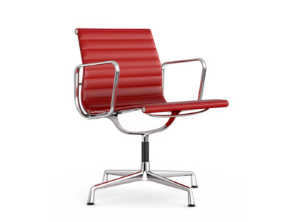 Aluminium Chair EA 107 / EA 108 EA 107 - nicht drehbar|Verchromt|Leder Premium F|Rot