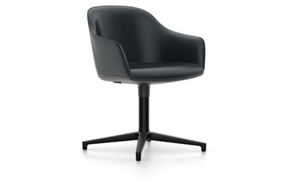 Softshell Chair auf Viersternfuß Aluminium pulverbeschichtet basic dark|Leder (Standard)|Nero