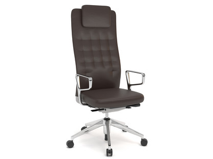 ID Trim L FlowMotion mit Sitztiefenverstellung|Mit Ringarmlehnen Aluminium poliert|Soft grey|Leder kastanie