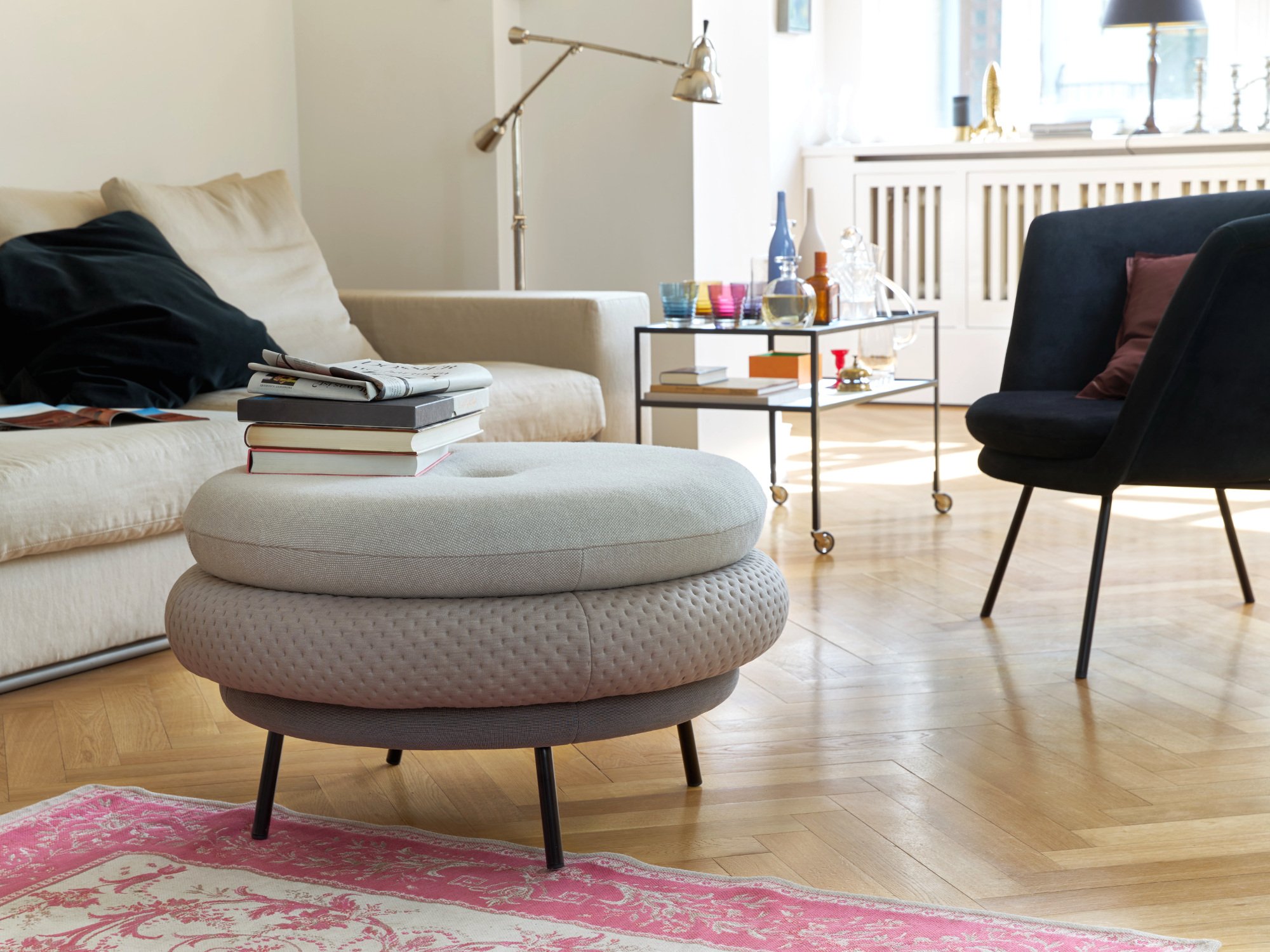 Pouf Fat Tom, 4-lagig, ohne Beine, Blau | Richard Lampert | Hocker