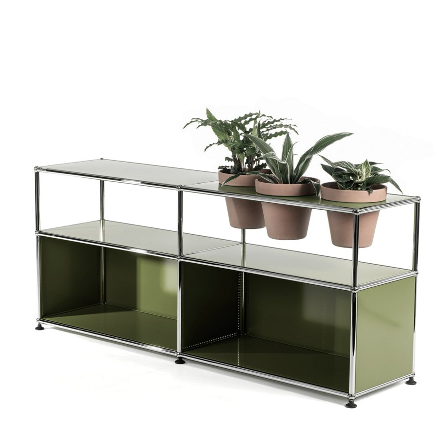 USM Haller Pflanzenwelten Sideboard, Olivgrün RAL 6003, Offen, Mit 3 ...