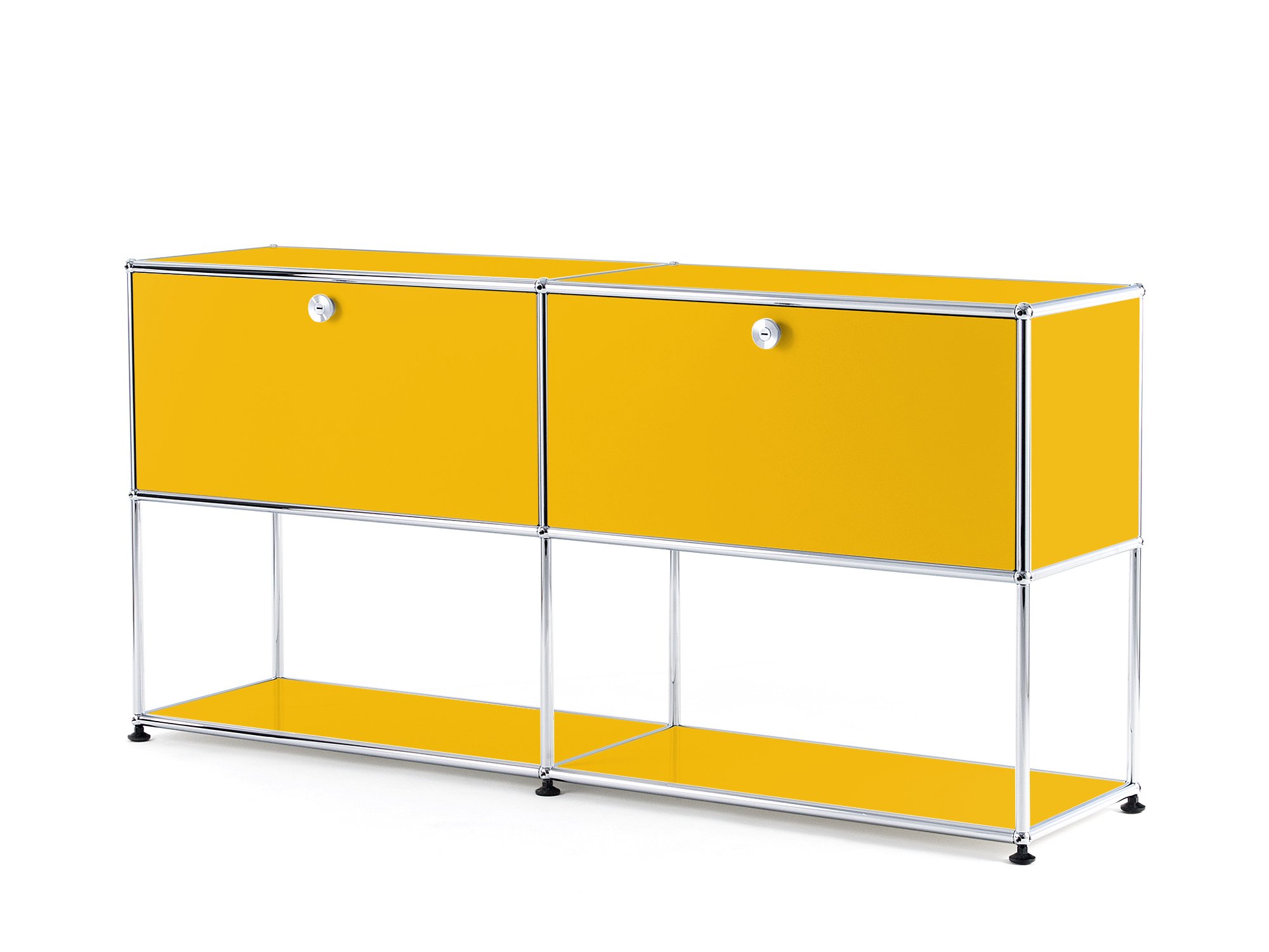 USM Haller Sideboard L mit 2 Klappen, unten Struktur, Goldgelb RAL
