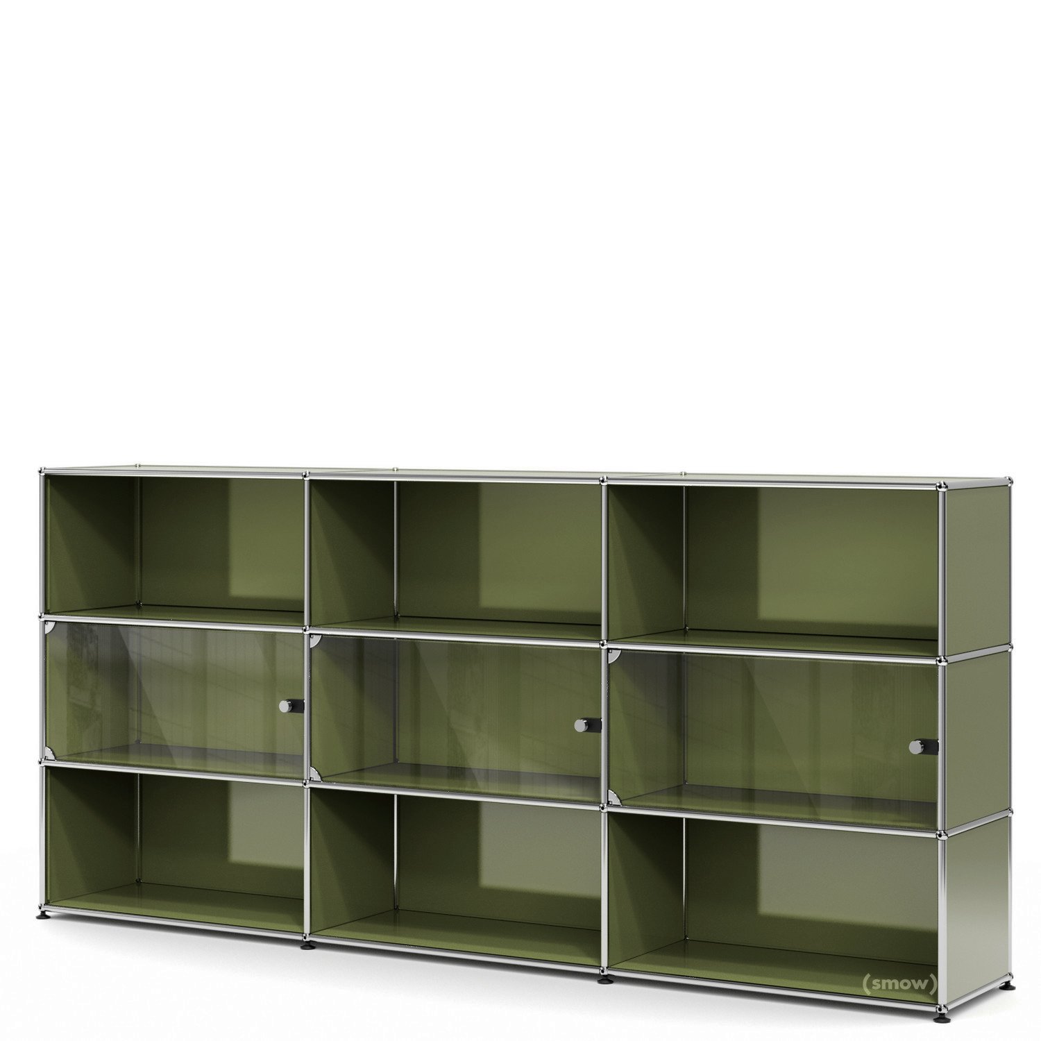 USM Haller Highboard XL mit 3 Glastüren, ohne Schloss, Olivgrün RAL ...