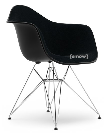 Eames Plastic Armchair RE DAR, Tiefschwarz, Mit Vollpolsterung, Nero, Standardhöhe - 43 cm, Verchromt