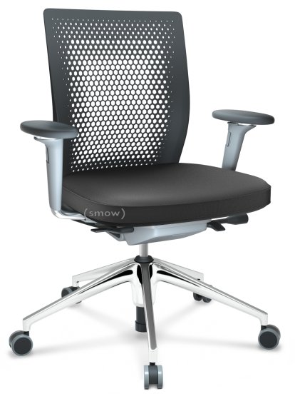 ID Air, Basic dark, Stoff Plano-69 dunkelgrau, Soft grey, 5-Stern Untergestell, Aluminium poliert, Mit 3D-Armlehnen, Hart für Teppichboden