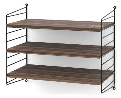 String System Wandregal S, 30 cm, Schwarz, Walnussfurnier