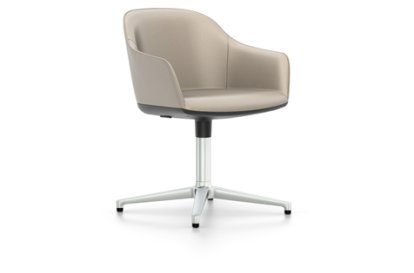 Softshell Chair auf Viersternfuß, Aluminium poliert, Leder (Standard), Sand, Filzgleiter für harte Böden