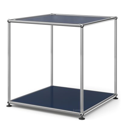 USM Haller Beistelltisch 50 hoch, Oben lackierter Glaseinsatz, unten Metall, Stahlblau RAL 5011