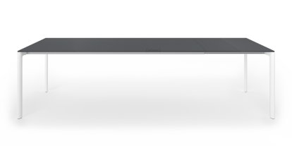 Maki Esstisch, L 209-283 x B 90 cm, Fenix grau London mit farbgleicher Kante, Aluminium weiß lackiert