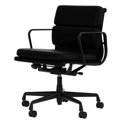 Soft Pad Chair EA 217, Aluminium tiefschwarz pulverbeschichtet, Leder Premium F nero, Plano nero