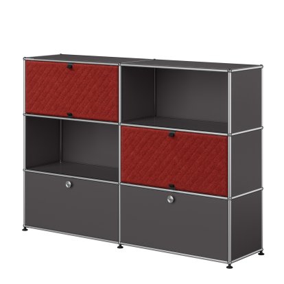 USM Haller Highboard L mit zwei USM Haller Soft Panels, diagonal, Anthrazitgrau RAL 7016, Rot