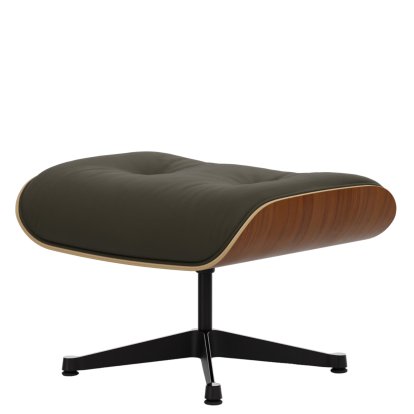 Eames Lounge Chair Ottoman, Nussbaum natur, Leder Premium F khaki, Aluminium poliert, Seiten schwarz