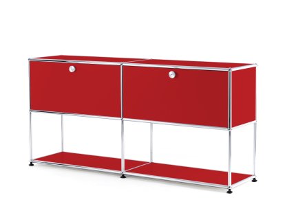 USM Haller Sideboard L mit 2 Klappen, unten Struktur, USM rubinrot