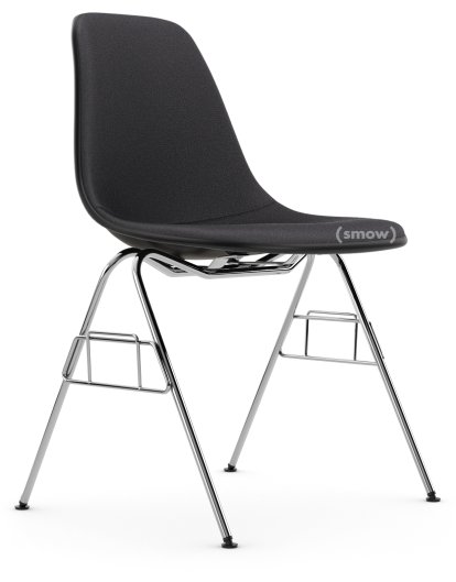 Eames Plastic Side Chair DSS / DSS-N, Tiefschwarz, Mit Vollpolsterung, Dunkelgrau, Ohne Reihenverbindung (DSS-N)