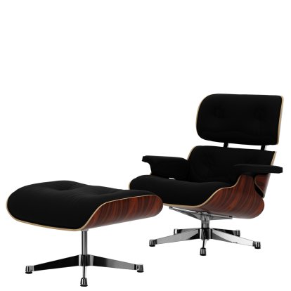 Eames Lounge Chair & Ottoman Calma, Santos Palisander, Calma, dunkel anthrazit, 84 cm - Originalhöhe 1956, Aluminium poliert