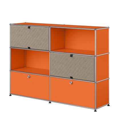 USM Haller Highboard L mit zwei USM Haller Soft Panels, diagonal, Reinorange RAL 2004, Taupe