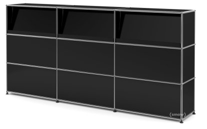 USM Haller Theke Typ 2 (mit Schrägtablaren), Graphitschwarz RAL 9011, 225 cm (3 Elemente), 35 cm