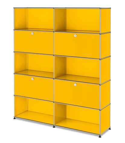 USM Haller Aktenregal L, individualisierbar, Goldgelb RAL 1004, Mit 2 Klappen, Offen, Mit 2 Klappen, Offen