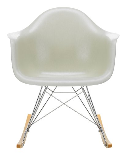 Eames Fiberglass Armchair RAR, Eames parchment, Verchromt, Ahorn gelblich