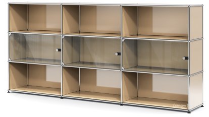 USM Haller Highboard XL mit 3 Glastüren, ohne Schloss, USM beige